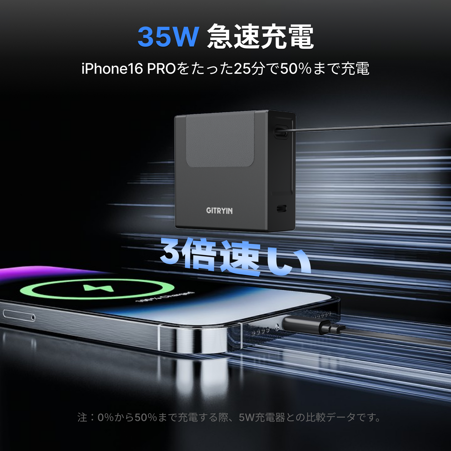Gitryin 3C対応 伸縮式充電器 - ホワイト/Lightningケーブル (40W)