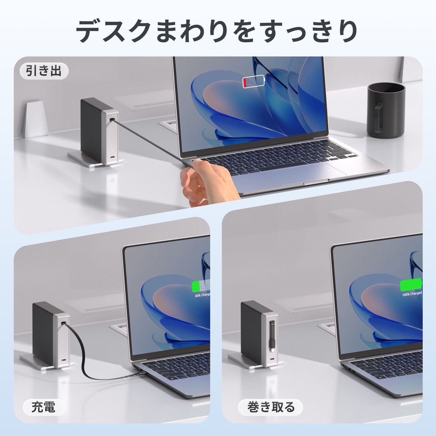 Gitryin 140W巻き取り式USB-C充電器