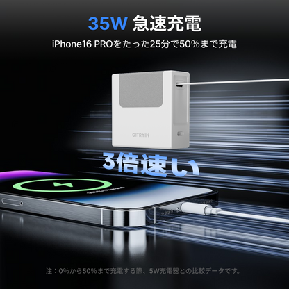 Gitryin 3C対応 伸縮式充電器 - ホワイト/Lightning + USB-A (40W)
