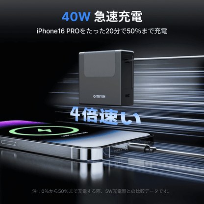 Gitryin 3C対応 40W伸縮式充電器