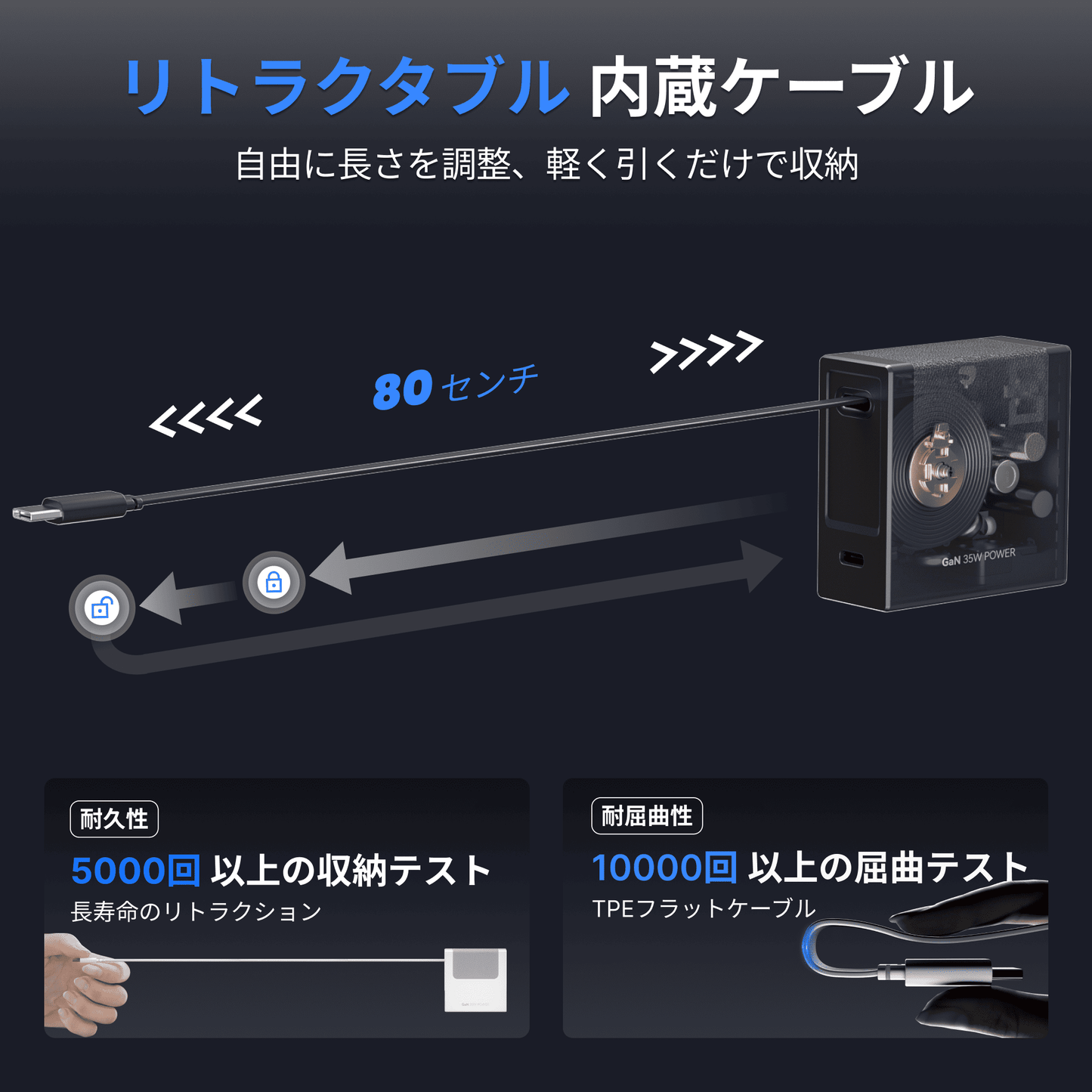 Gitryin 3C対応 40W伸縮式充電器