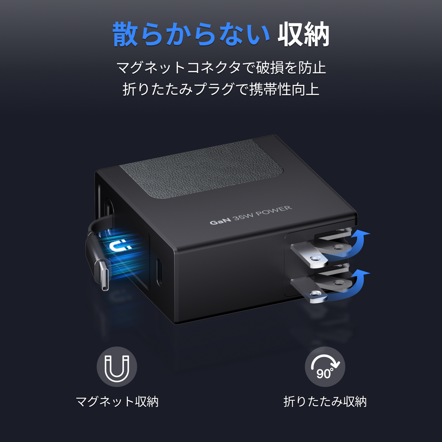 Gitryin 3C対応 伸縮式充電器 - ホワイト/Lightningケーブル (40W)
