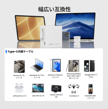 Gitryin 3C対応 65W 高速伸縮式充電器
