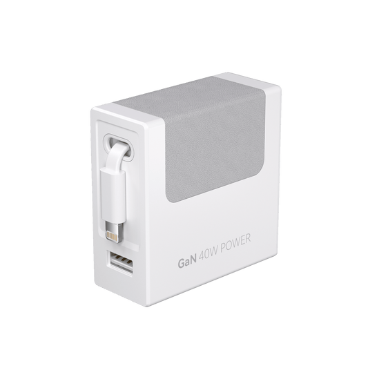 Gitryin 3C対応 伸縮式充電器 - ホワイト/Lightning + USB-A (40W)